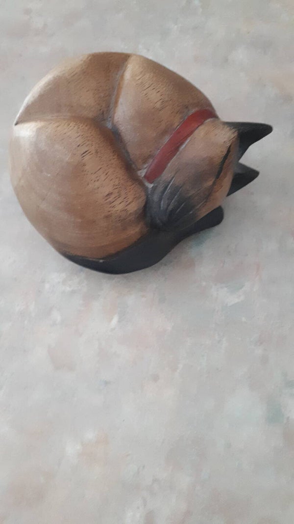 Sold Sold Hand carved sleepy wooden cat. UK POSTAGE ONLY