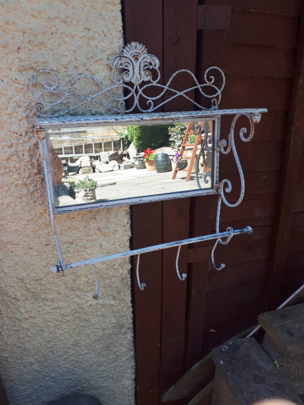 SOLD SOLD Rustic metal coat/hat/ towel hanging rack and top storage area.  Collection only Caerleon nr Newport Gwent.