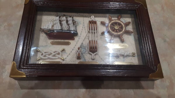SOLD SOLD Nautical Maritime Various Items Inside Stylish Wooden Frame Box.