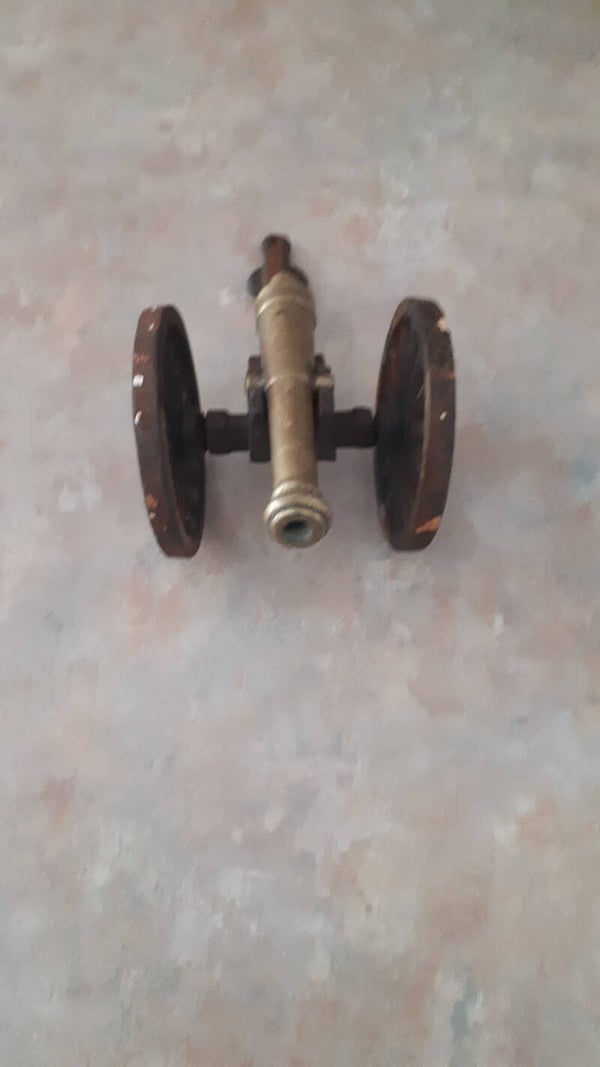 SOLD SOLD Model Brass Cannon With Wrought Iron? Carriage. Uk Postage Only