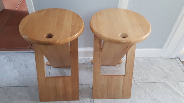 SOLD SOLD Two sturdy foldable wooden stools. Collection only Caerleon nr Newport Gwent