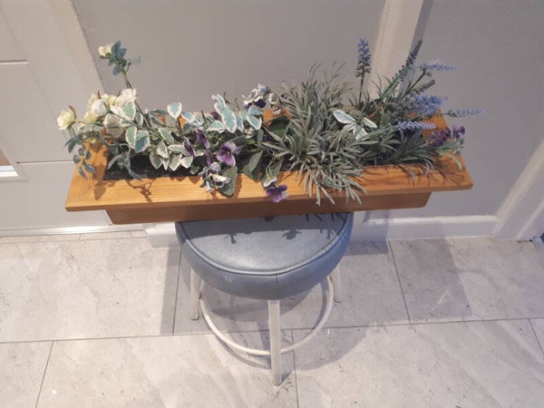 SOLD SOLD Wooden Trough With Artificial Flowers.  Collection only Caerleon nr Newport Gwent