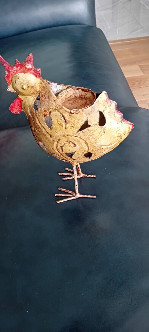 SOLD SOLD PENDING Rustic metal cockerel like candle holder. Uk Postage Only.