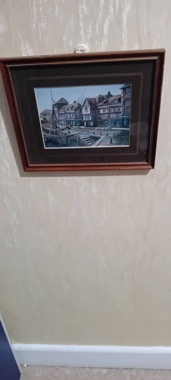 Kevin Platt artist - 19 century scene of Padstow? Harbour Cornwall. Uk Postage Only