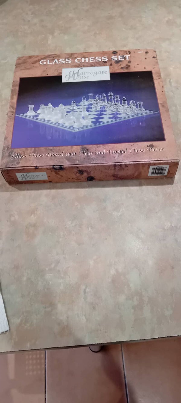 Glass chess set - Harrogate House. Board size approx 35x35cm. Uk Postage Only