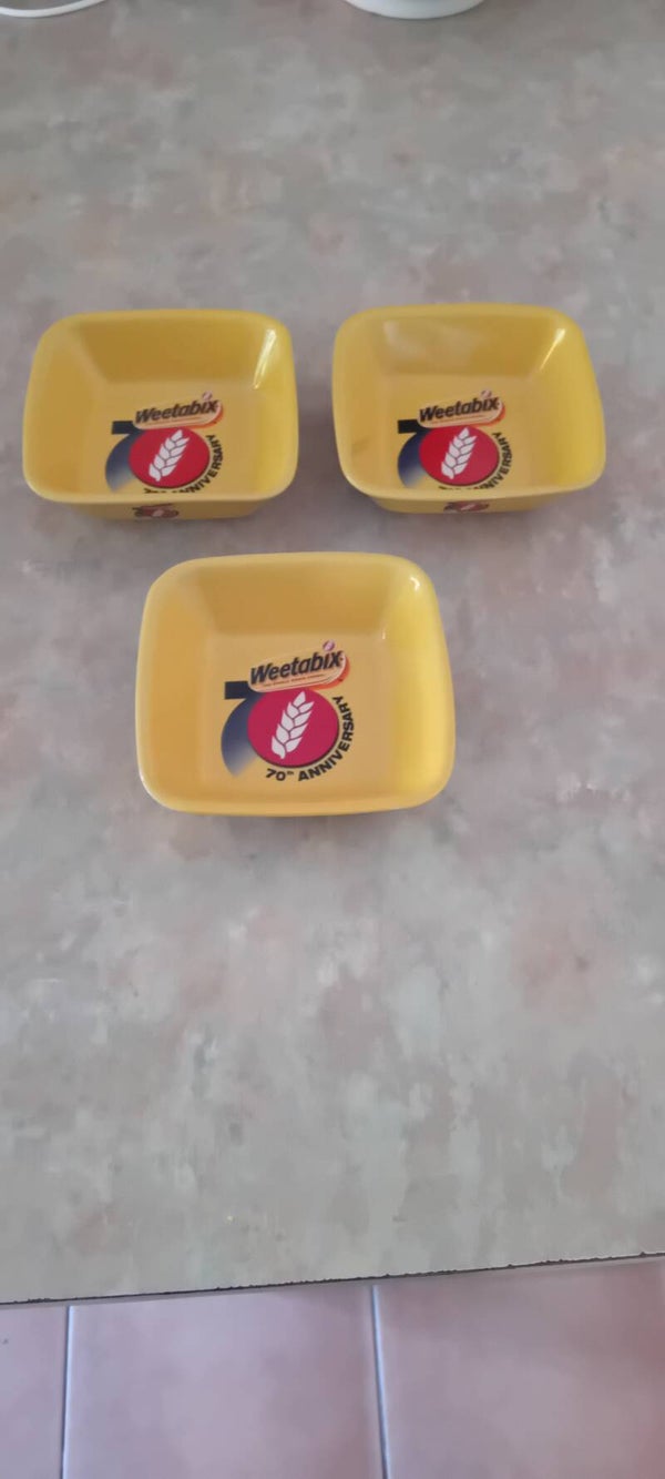 3 Vintage 70th anniversary Weetabix bowls.Uk Postage Only