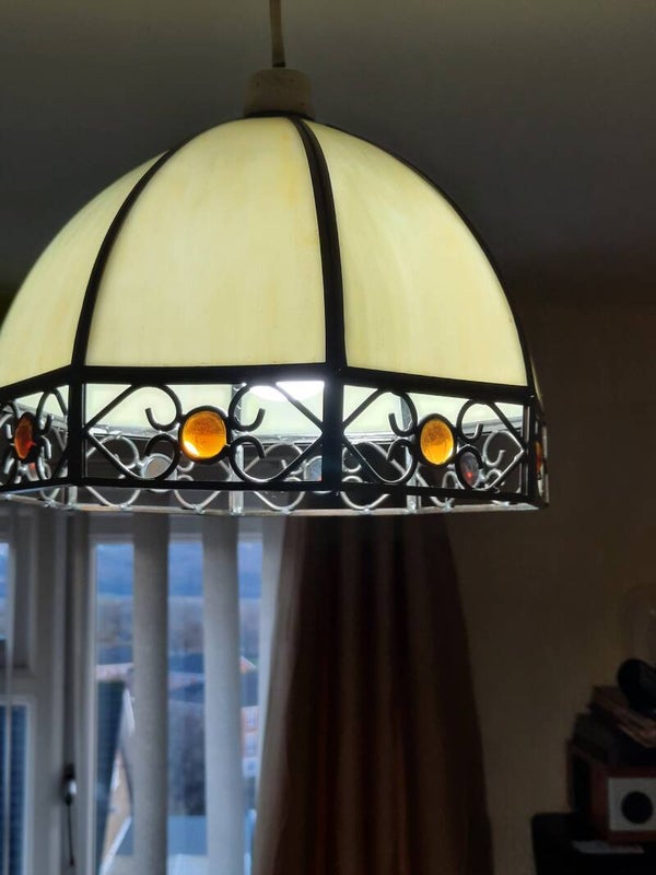 SOLD SOLD PENDING Stunning Tiffany Style Ceiling Light Shade With Colourful Style Gems. UK POSTAGE ONLY