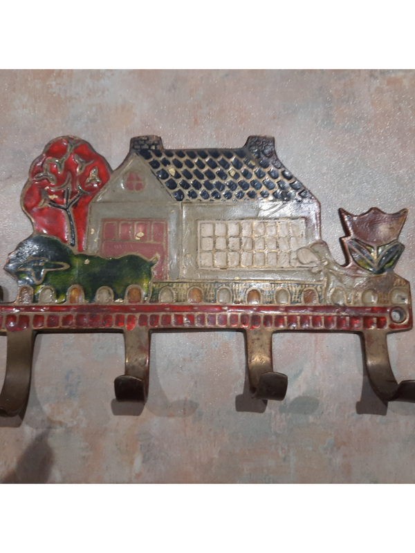 SOLD SOLDBrass And Enamel Wall Coat Hanger UK POSTAGE ONLY ##