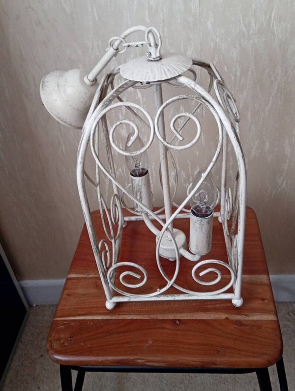 Shabby chic/Wrought iron style, 2 Light bulb ceiling light.  UNTESTED.  Collection only Caerleon Newport Gwent
