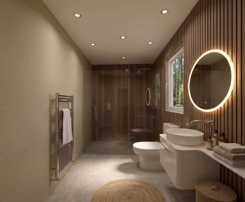 Luxury lodge interior with views across South Lake at Kilvington Lakes
