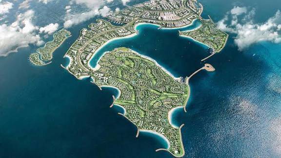 Dubai Islands masterplan aerial view showing waterfront residential zones and coastal infrastructure in Dubai UAE