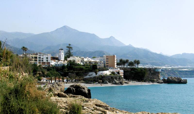 Mediterranean coastal scenery on Spain’s Costa del Sol., Portugal.