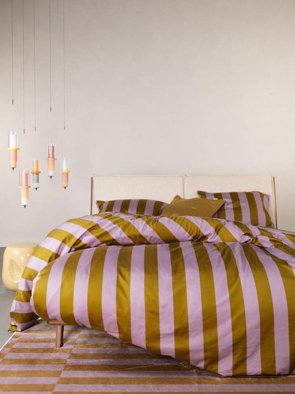 Essenza Minte Stripe Pale purple - Olive Dekbedovertrek