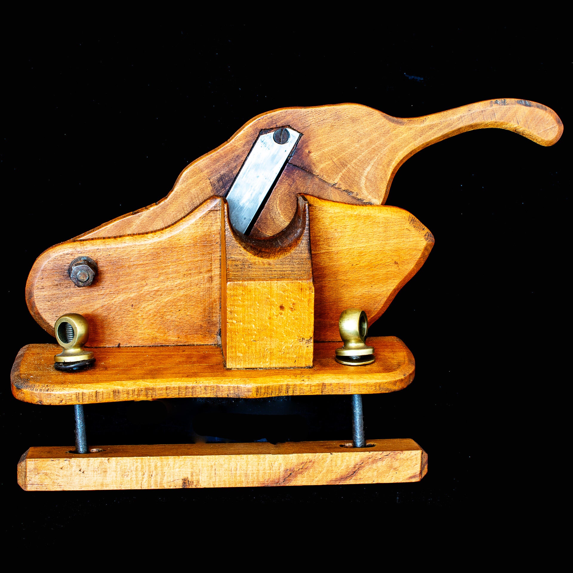 Antique French, hand operated, wooden, salami slicer, original cutting blade.