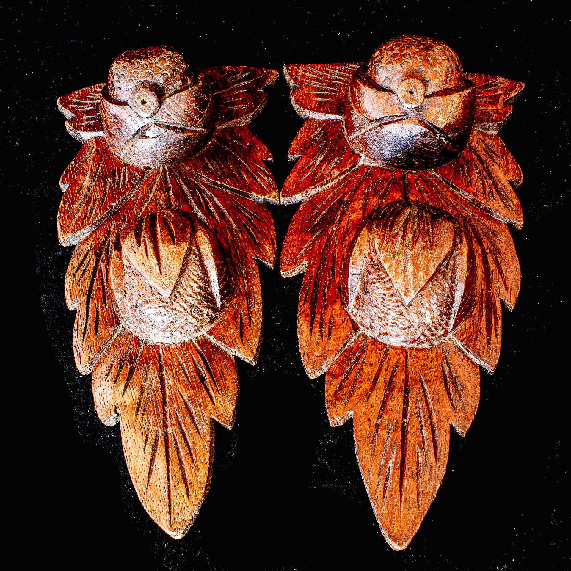 Pair of hand carved Black Walnut panels used on fireplace pilasters. or similar