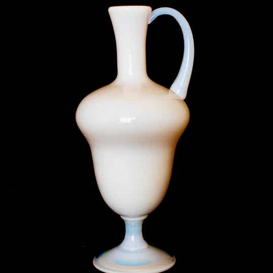 Opalescent glass soliflore vase with opaline base & handle by Sevres of France