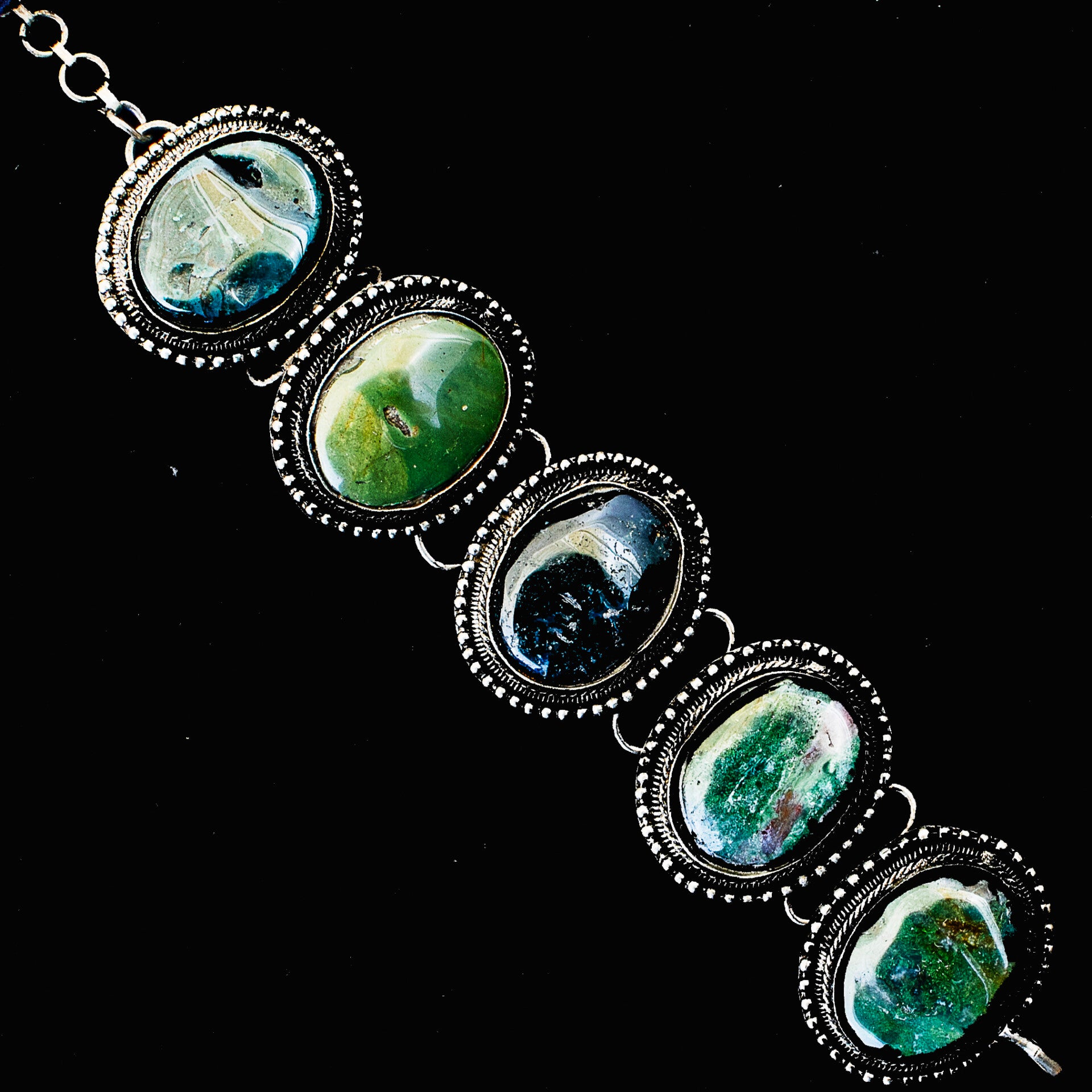 Antique, rustic moss agate bracelet