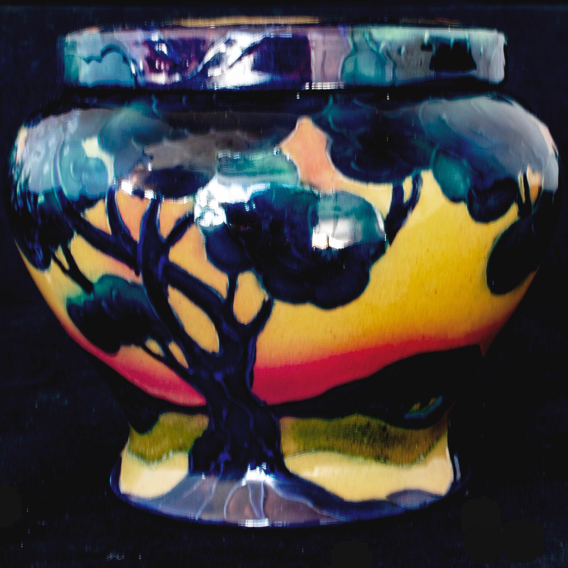 Royal Stanley Jacobean ware flower bowl with stem-organiser.