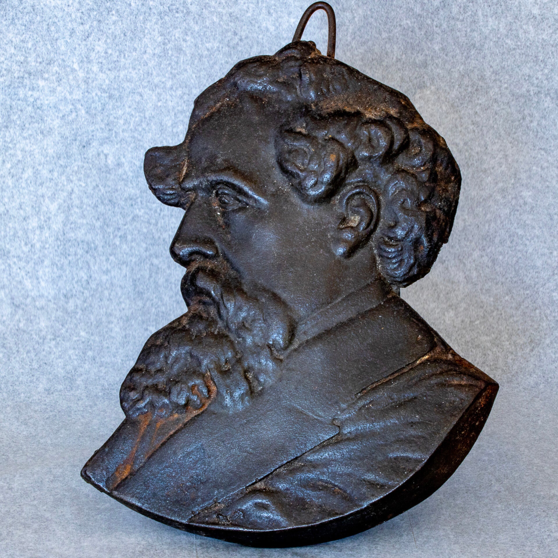 Victorian era, cast iron wall plaque with a  well recognised representation of Charles Dickens