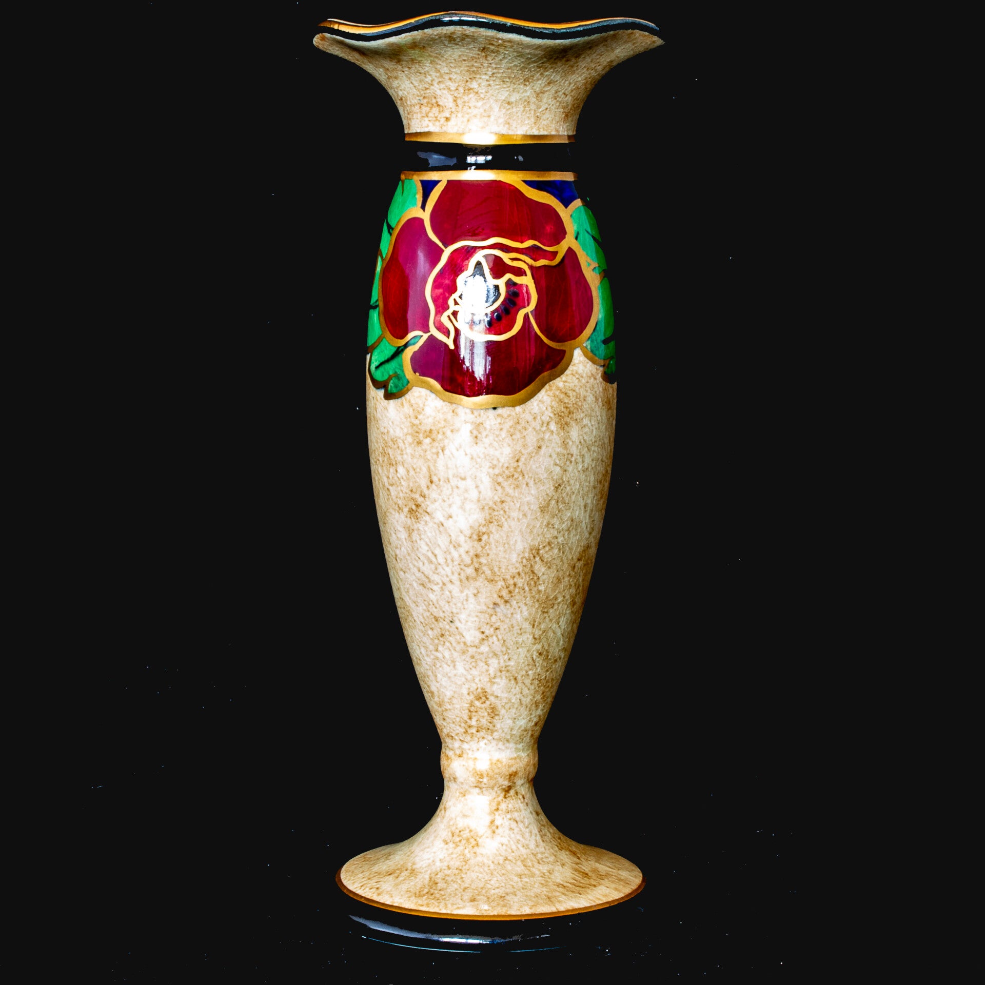 Regal Ware vase with undulated rim in the hand painted "Poppy" pattern