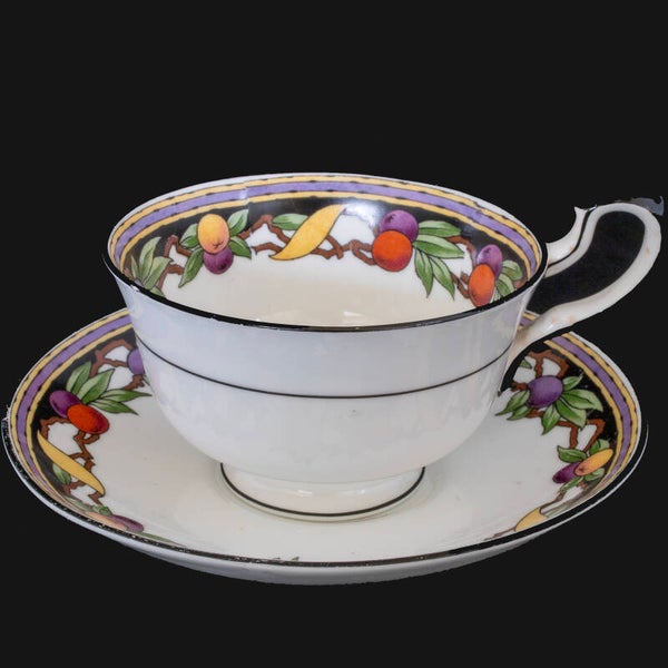 Antique Paragon China Cup & Saucer Fruit Pattern #1541 Art Deco c.1923-33