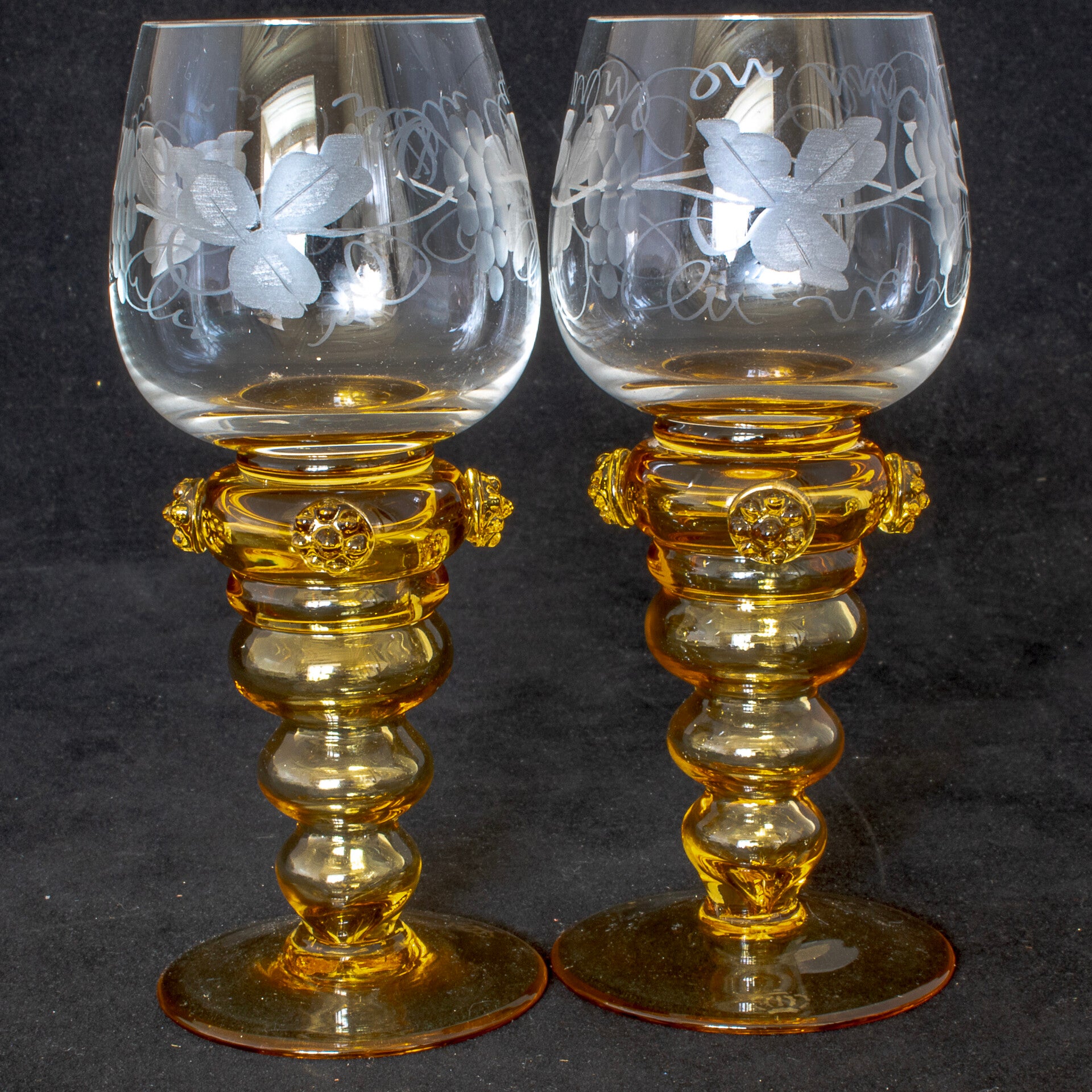 Pair of "Roamer' cordial/wine glasses from Theresienthal Glassworks, Bavaria.