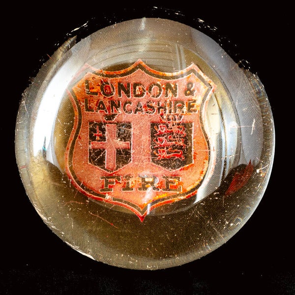 Antique Lancaster Fire and General glass paperweight