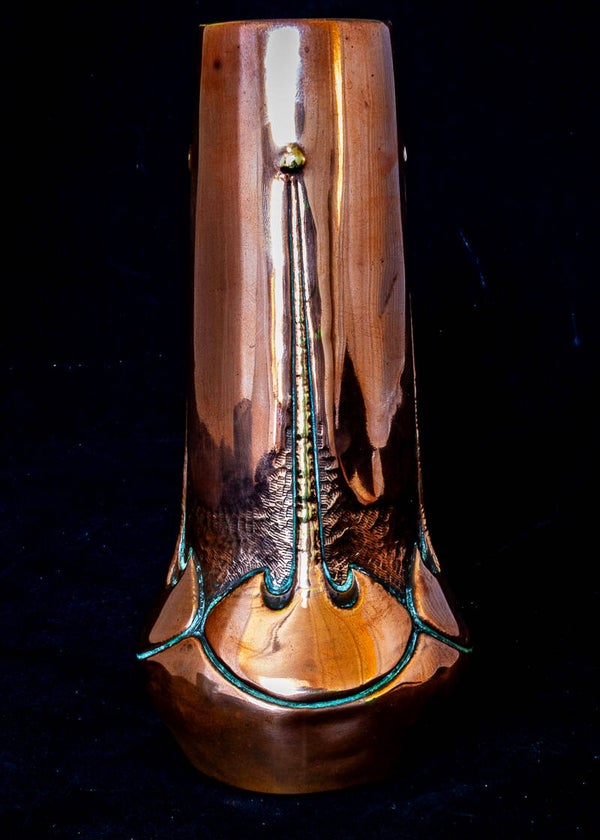Antique copper art nouveau vase with brass highlights by Kayser