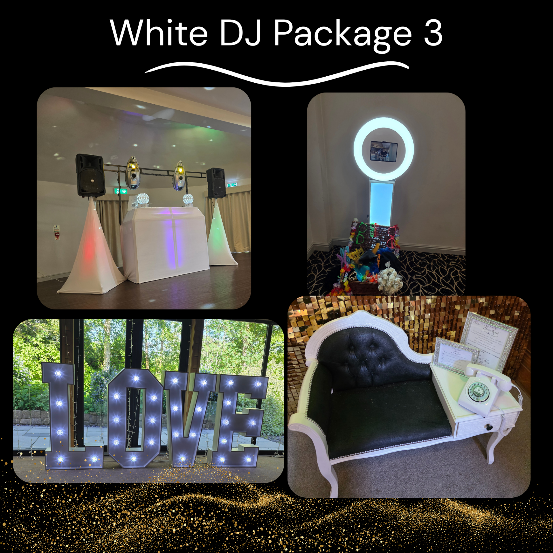 luxury wedding DJ, exclusive entertainment package, audio guestbook with seat, post box hire