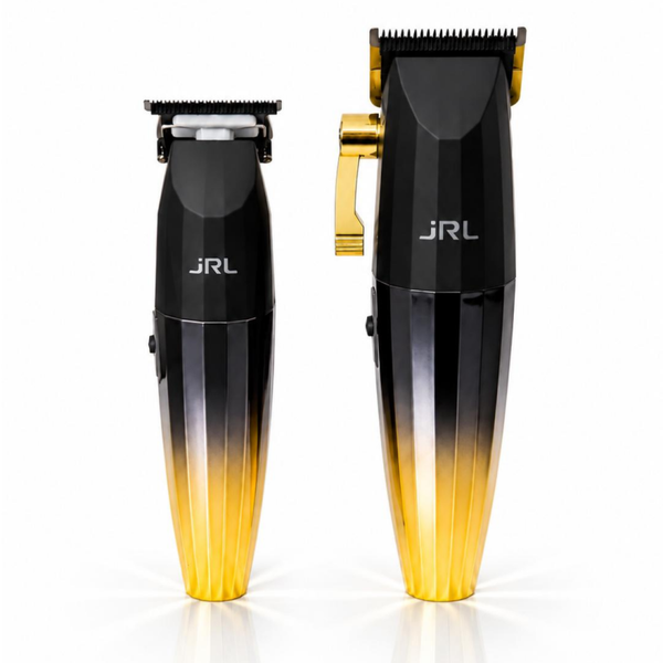 JRL FF 2020 Gold Collection – Professionele Tondeuse & Trimmer Set – Draadloze Hair Clipper – 10 Opzetkammen – Oplaadstations – Zwart/Goud