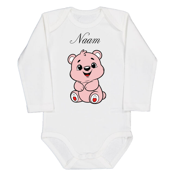 Romper Wit lange mouw met roze of blauwe beer