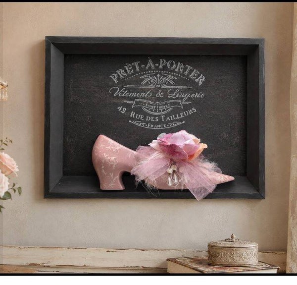 VINTAGE FRENCH INSPIRED PINK SHOE WALL ART