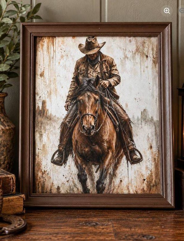 WESTERN COWBOY & HORSE FRAMED PRINT
