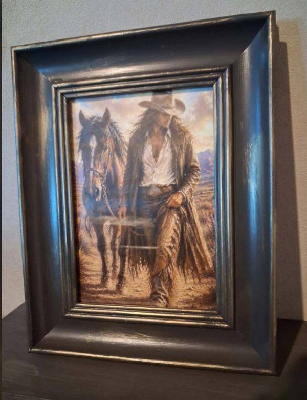 COWBOY IN SOLID WOODEN RUSTIC FRAME