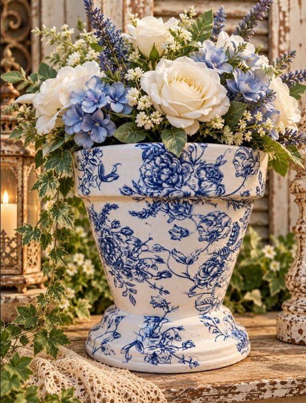 FRENCH VINTAGE  FLORAL PEDESTAL PLANTER