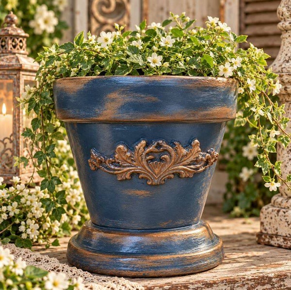 VINTAGE ELEGANCE FRENCH / EUORPEAN STYLE PLANTER - blue /copper