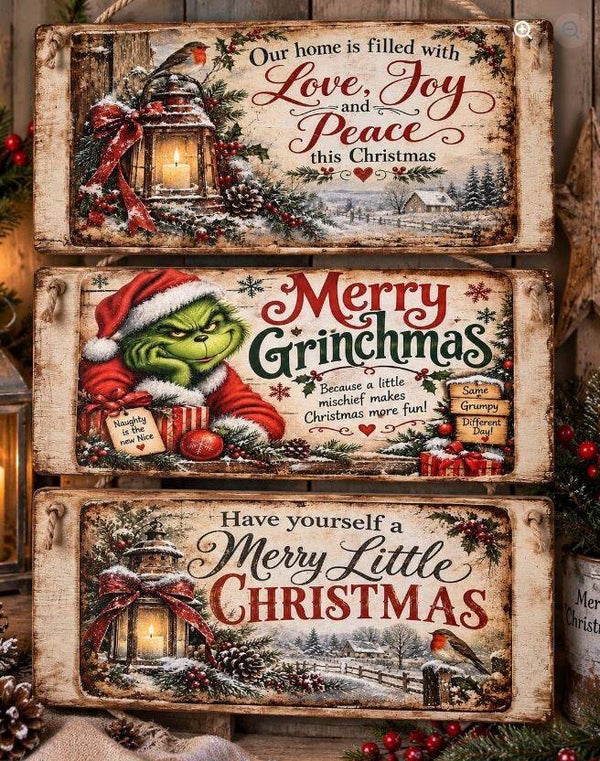 HANDCRAFTED VINTAGE CHRISTMAS HANGING SIGNS