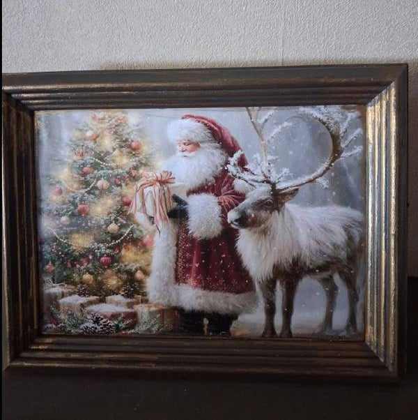 SANTA & HIS REINDEER FRAMED PRINT