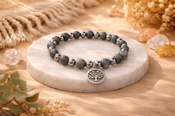 Bracelet en larvikite et hématite – Ancrage & protection