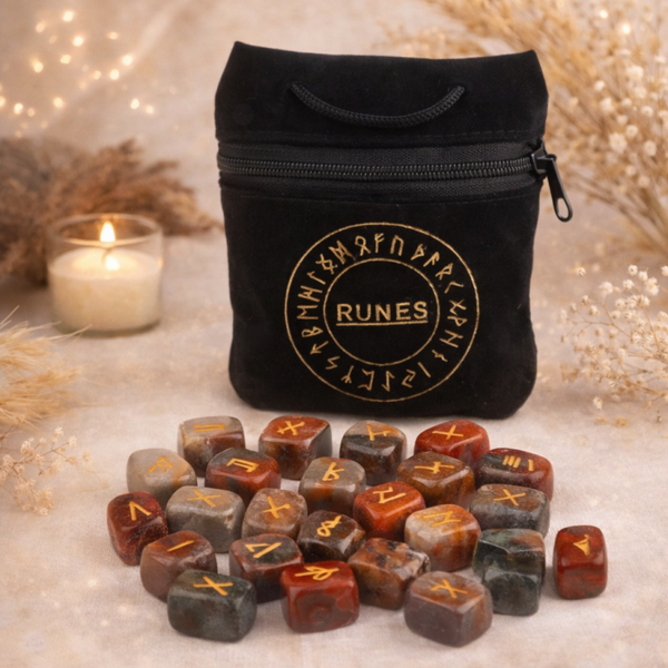 Runes Futhark (Scandinaves) en jaspe dragon