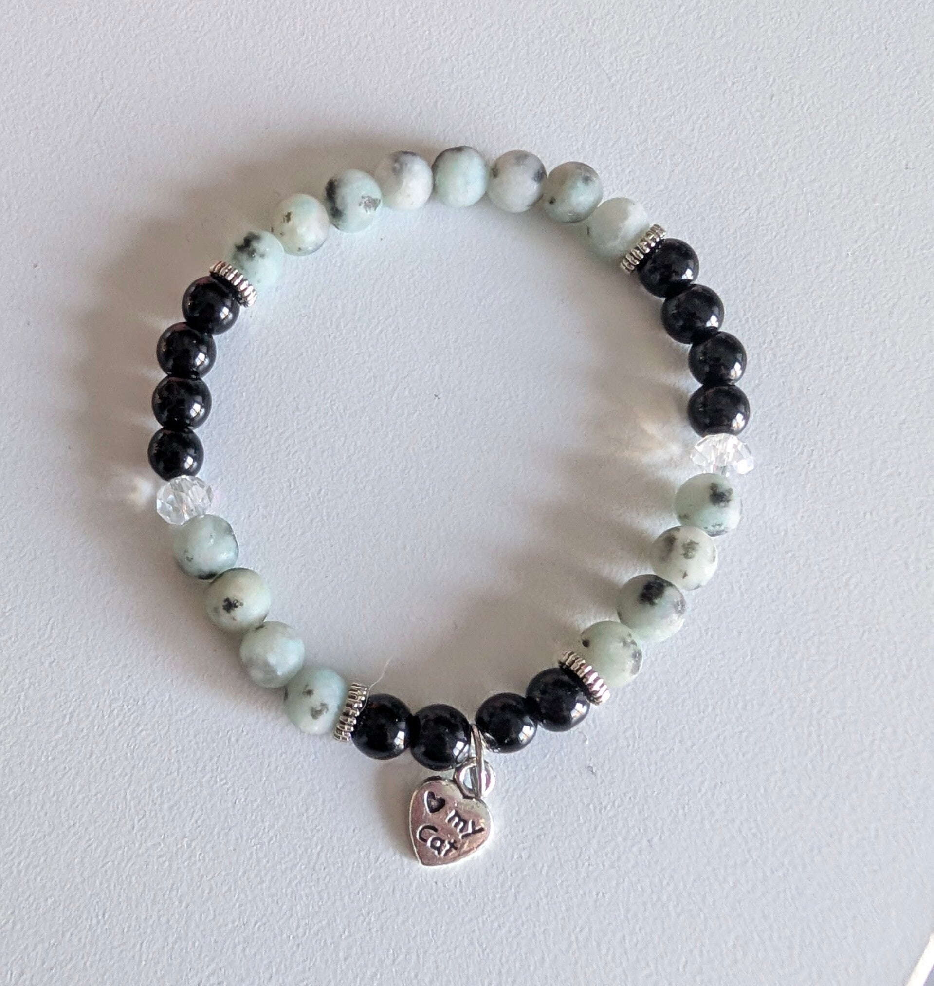 Bracelet en jaspe kiwi, onyx et cristaux Swarovski
