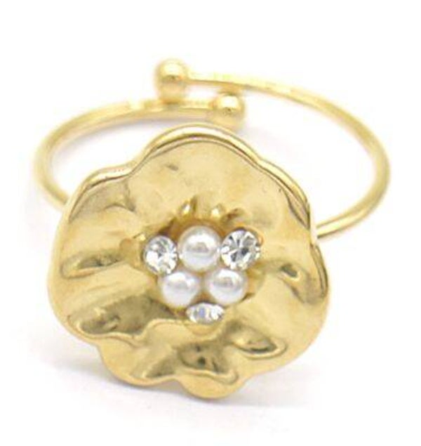 Ring bloem parels rvs