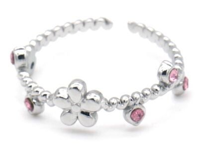 Ring bloem steentjes rvs