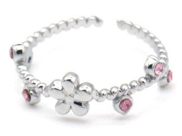 Ring bloem steentjes rvs