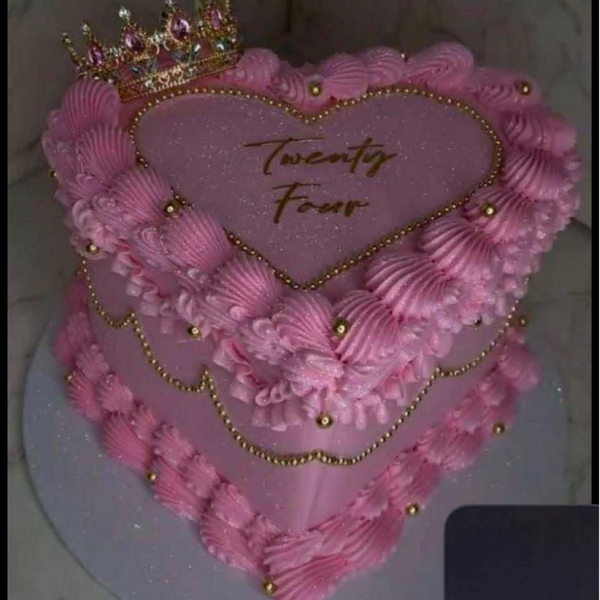 Pink Heart Cake - Gold & K Shaped Cupcake Cake