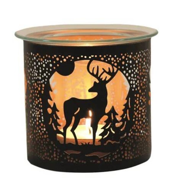Tealight Wax Melter and Candle Holder - Black Silhouette Stag 10.5cm