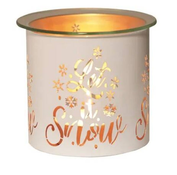 Tealight Wax Melter and Candle Holder-White & Gold Silhouette Melter Let it Snow