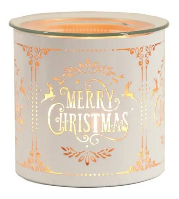 Tealight Wax Melter and Candle Holder - White Silhouette Merry Christmas