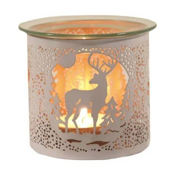 Tealight Wax Melter and Candle Holder - White Silhouette Stag