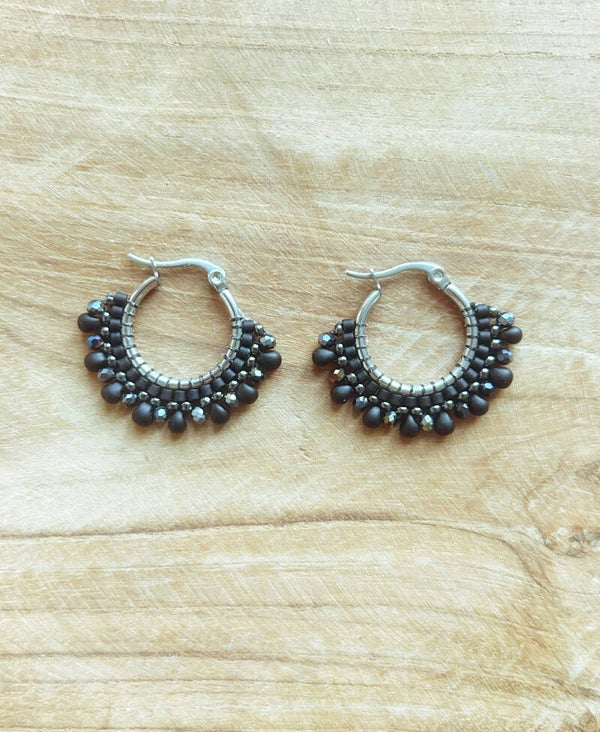 Beaded Black Hoops